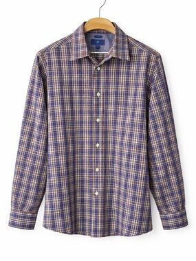 Egara Men's Plaid Button-Down Shirt - Blue & Brown